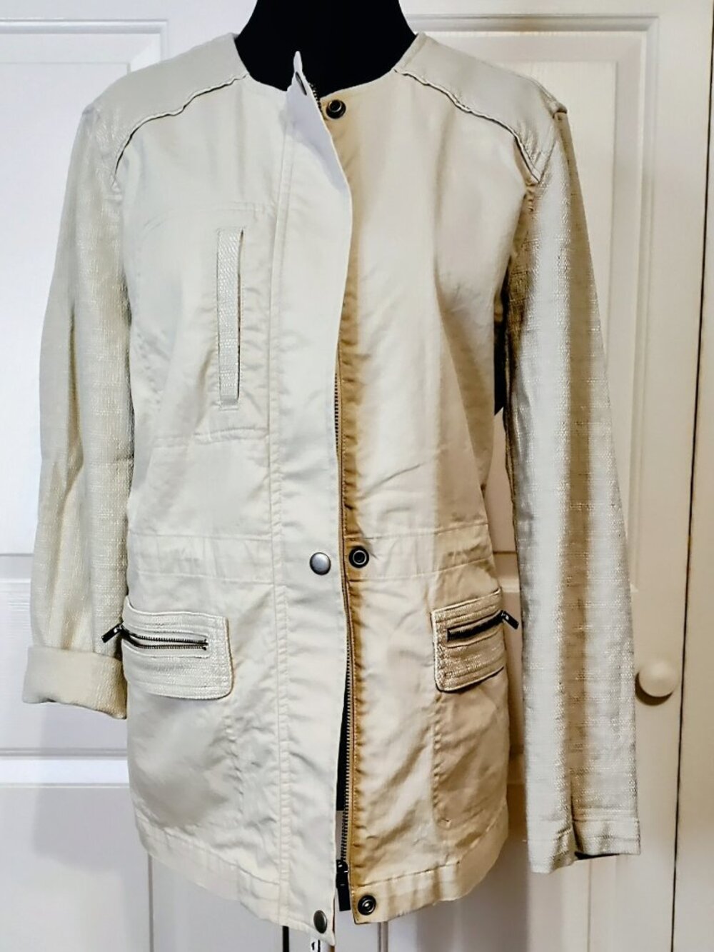 LOFT Petites Beige Tan Zipper Utility Field Jacket - Size Medium Petite